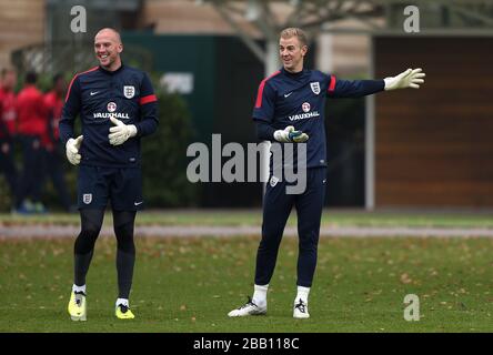 Englands Torhüter John Ruddy (links) und Joe hart während des Trainings Stockfoto