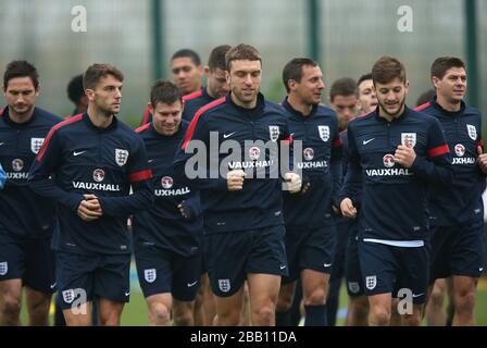 (L-R) Englands Jay Rodriguez, Rickie Lambert und Adam Lallana während des Trainings Stockfoto