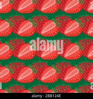 Vektor nahtlose Muster von Erdbeeren, Design bunte abstrakte Illustration, auf rotem Hintergrund für Muster, Textil, Packgage, Verpackung, Tapeten Stock Vektor