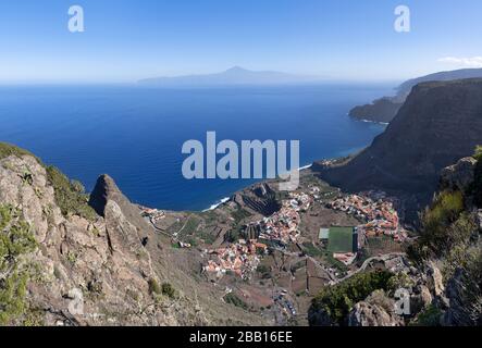 Blick auf Agulo an der Nordküste von La Gomera, Kanarische Insel Stockfoto