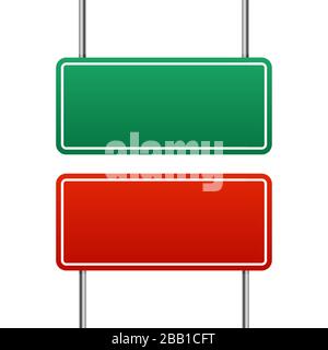 Bild eines realistischen, leeren grünen und roten Straßenschildes, das auf weißem Hintergrund isoliert ist. Stock Vektor