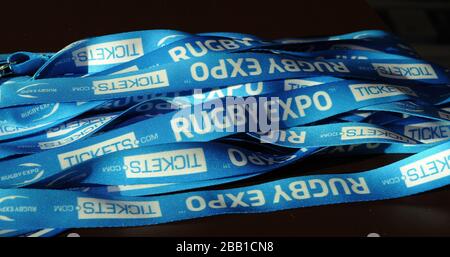 Rugby Expo lanyards während des ersten Tages der Rugby Expo 2013 im Twickenham Stadium Stockfoto