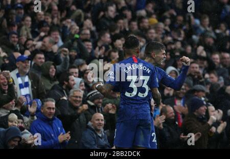 Chelseas Christian Pulisic feiert, nachdem er das zweite Tor erzielt hat Stockfoto