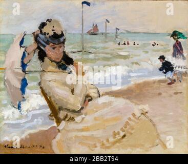 Claude Monet, Camille am Strand in Trouville, Porträtgemälde, 1870 Stockfoto