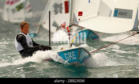 Griechenlands Laserradialseglerin Anna Agrafioti tritt heute bei den Olympischen Spielen in der Weymouth-Bucht an. Stockfoto