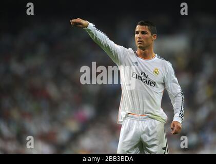 Cristiano Ronaldo von Real Madrid gesteht während des Spiels gegen Getafe im Estadio Santiago Bernabeu in Madrid Stockfoto