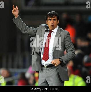 Wales' Manager Chris Coleman während des Spiels gegen FYR Mazedonien. Stockfoto