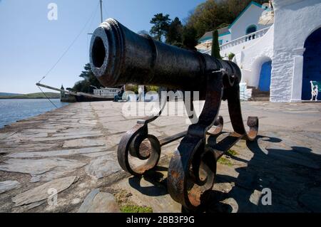 Portmeirion Village wurde als Drehort für die TV-Serie „The Prisoner“ aus den 1960er Jahren mit Patrick McGoohan in Gwynedd, North Wales, Großbritannien, genutzt Stockfoto