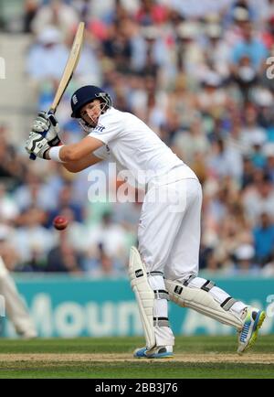 Englands Joe Root Fledermäuse am dritten Tag des Fifth Investec Ashes Test Matches im Kia Oval, London. Stockfoto