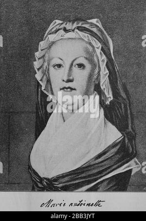 Marie-Antoninette, 2. November 55-10, wurde als Erzherzegin Maria Antonia von Österreich geboren. Durch Heirat mit dem Thronfolger Ludwig August wurde sie am 16. Mai 1770 Dauphine von Frankreich und ab 10. Mai 1774 Königin von Frankreich und Navarra, Königin der Franzosen nach der französischen Revolution, hier das angeblich letzte Bild von ihr/Marie-Anteinette, 2. November 1755-10 wurde als Erzherzogin Maria Antonia von Österreich geboren. Durch Heirat mit dem Thronfolger Ludwig August wurde sie am 16. Mai 1770 Dauphine von Frankreich, vom 10. Mai 174 eine Königin von Frankreich und Navarra, nach der Fra Stockfoto