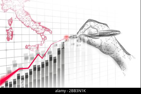 Geografische Karte für Italien. Vorbeugung gegen Infektionspneumonie Digitales 3D-Banner mit niedriger Poly. Internationaler Ausbruch von Auslandsreisen. Europa international Stock Vektor