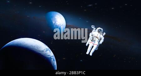 Astronaut im Weltraum gegen bunte Sturm Galaxy und Masse. (Elemente dieses Bild von der NASA ausgestattet) Stockfoto