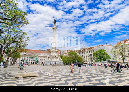 Säule von Pedro IV auf dem Rossio-Platz in Lissabon, Portugal Stockfoto