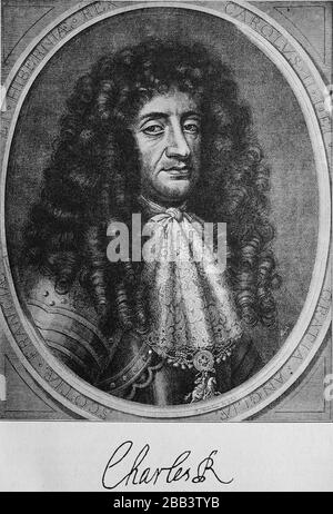 Karl II., Karl II., auch Merry Monarch genannt, 29. Mai 1630 - 6. Februar 1685, aus dem Haus Stuart war König von England, Schottland und Irland / Karl II., Karl II., auch der Merry Monarch genannt, 29. Mai 1630 - 6. Februar 1685, aus dem Hause Stuart war König von England, Schottland und Irland, historisch, digital verbesserte Wiedergabe eines Originals aus dem 19. Jahrhundert / Digitale Reproduktion einer Originalanlage aus dem 19. Jahrhunderts Stockfoto