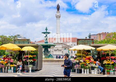 Säule von Pedro IV auf dem Rossio-Platz in Lissabon, Portugal Stockfoto