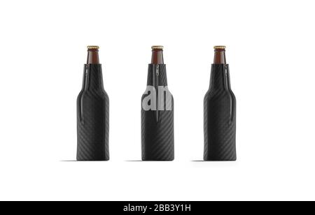 Blank schwarz zusammenklappbare Bierflasche koozie Mock up, isoliert Stockfoto