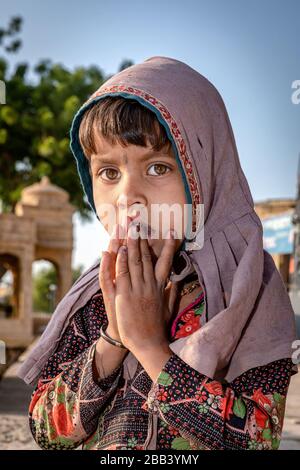 Porträt eines indischen Mädchens, Wüste Thar, Rajasthan, Indien Stockfoto