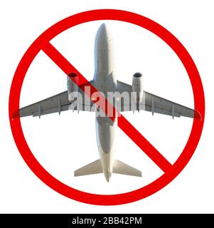 Stornierter Flug und Flugzeugsymbol ohne Flug. Krisenkonzept von Fluggesellschaften, Geschäftsreisen und Tourismus. Lockdown für Coronavirus COVID-19-Epidemie Stockfoto