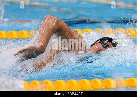 US-Amerikaner Ryan Lochte beim 200-m-Freistil-Halbfinale 1 seiner Männer im Aquatics Center, London, am zweiten Tag der Olympischen Spiele 2012 in London. Stockfoto