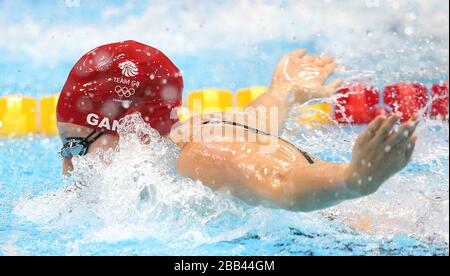 Die britische Ellen Gandy in Aktion bei ihrer 200-m-Schmetterlingshitze der Frauen im Aquatics Center im Olympic Park, London. Stockfoto