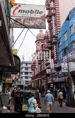 Jami Ul-Alfar Moschee in Colombos ältesten Bezirk, Pettah, Hauptstadt Colombo, Sri Lanka Stockfoto