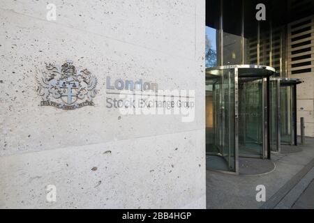 The London Stock Exchange, 10 Paternoster Row, London EC4M 7LS. Das derzeitige Gebäude befindet sich am Paternoster-Platz in der Nähe der St Paul's Cathedral Stockfoto