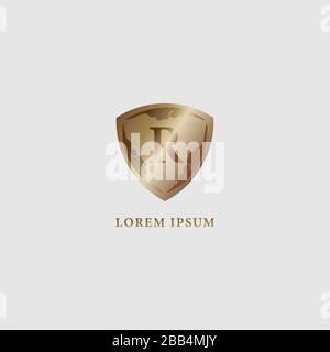 Designvorlage für das Buchstaben-R-Alphabet auf hellgrauem Hintergrund isoliert. Luxuriöse goldene dekorative Schilderzeichnung. Sicherheit, Schutzlogo c Stock Vektor
