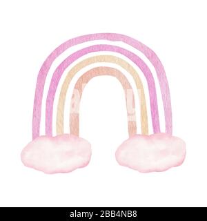 Pastelliger Regenbogenklipart. Niedliche zarte Illustration. Zärtlich skandinavischer Stil. Kinder Wandkunst Babyduschgrafiken. Stockfoto