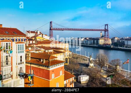 Nahaufnahme der Vizcaya Brücke in Getxo Spanien Stockfoto