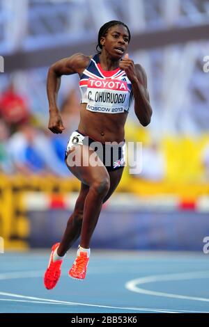 Die britische Christine Ohuruogu bei den Vorläufen der 400 m Frauen am Tag einer der Leichtathletik-Weltmeisterschaften 2013 der IAAF im Luzhniki-Stadion in Moskau, Russland. Stockfoto