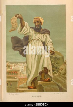 Muhammad (c 570 CE - 8. Juni 632 CE) war ein arabischer religiöser, sozialer und politischer Führer und der Gründer des Islams von La ciencia y sus Hombres: vidas de los sabios ilustres desde la antigüedad hasta el siglo XIX T. 1 [Wissenschaft und es sind Leute Vol 1] von Luis Figuier; traducción de la tercera edición francesa por Pelegrin Casabó y Pagés; Ilustrada por Armet, Gomez, Martí y Alsina, Planella, Puiggarí, Serra, gedruckt 1879 in Barcelona Stockfoto