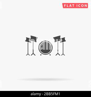 Symbol für flachen Vektor der Trommeln. Glyph-Style-Zeichen. Einfaches, handgezeichnetes Illustrationen Symbol für Konzeptinfografiken, Designs Projekte, UI und UX, Website oder Mob Stock Vektor