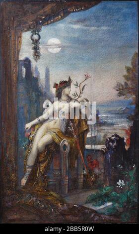 GUSTAVE MOREAU Vintage Art abstrakt, Kunst, Kunst, Kunst, Kentaur, Kopie, Kreation, Zeichnen, Zeichnen, Auge, berühmt, Grafik, gustave, Interieur, Meisterwerk, moreau, Museum, Mythos, alt, Farbe, Maler, Malerei, Papier, paris, Dichter, Nachbildung, Retro, Treppe, Textur, Urban, Vintage Stockfoto