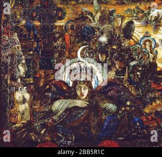 GUSTAVE MOREAU Vintage Art abstrakt, Kunst, Kunst, Kunst, Kentaur, Kopie, Kreation, Zeichnen, Zeichnen, Auge, berühmt, Grafik, gustave, Interieur, Meisterwerk, moreau, Museum, Mythos, alt, Farbe, Maler, Malerei, Papier, paris, Dichter, Nachbildung, Retro, Treppe, Textur, Urban, Vintage Stockfoto