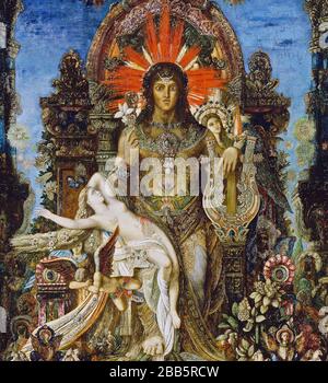 GUSTAVE MOREAU Vintage Art abstrakt, Kunst, Kunst, Kunst, Kentaur, Kopie, Kreation, Zeichnen, Zeichnen, Auge, berühmt, Grafik, gustave, Interieur, Meisterwerk, moreau, Museum, Mythos, alt, Farbe, Maler, Malerei, Papier, paris, Dichter, Nachbildung, Retro, Treppe, Textur, Urban, Vintage Stockfoto