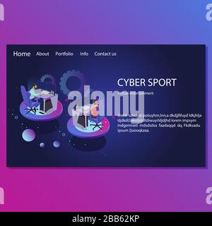 Cyber Sport Landing Page. Virtuelle Unterhaltung. Illustration Multiplayer und Cyber-Wettbewerb, Gamer Entertainment Club Website Vector Stock Vektor