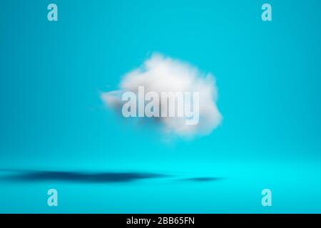 Weiße 3D-Wolkenform mit Schatten auf blauem, zyanblauen Hintergrund, Technologie-, Daten- oder Speicherkonzept - 3D-Darstellung Stockfoto