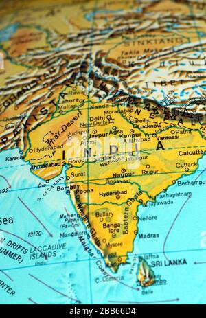 Indien Karte auf altem Atlas Stockfoto