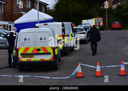 Morduntersuchung Feuer im Hemel-Haus in Hemel Hempstead Hertfordshire Stockfoto