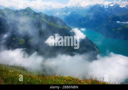 Luftbild Urnersee aus Fronalpstock, Schweiz Stockfoto