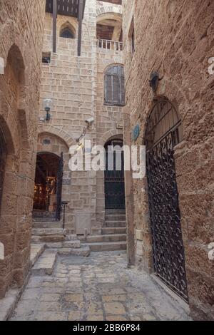 Enge Gasse im alten Jaffa, Israel Stockfoto