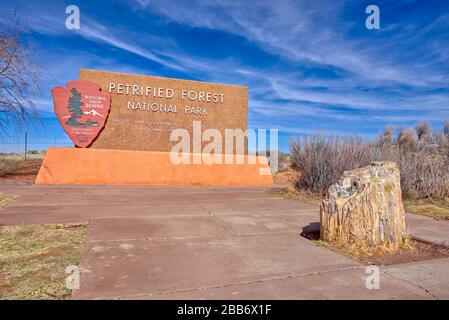 Hauptzugang zum Petrified Forest National Park, Arizona, USA Stockfoto