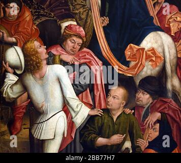 Ritter und Soldaten spielen Würfel für Christi Robe 1477 - 1478 Derick Baegert 1440 1515 Wesel Deutschland. Stockfoto