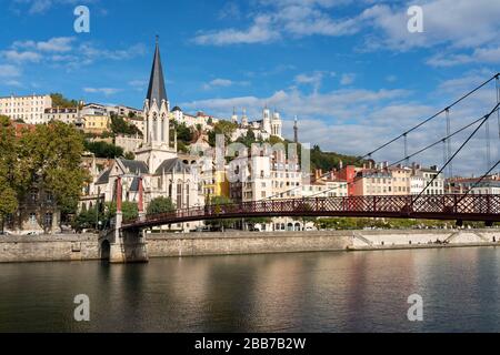 Blick auf den Fluss Saone in der Stadt Lyon, Frankreich, Europa Stockfoto