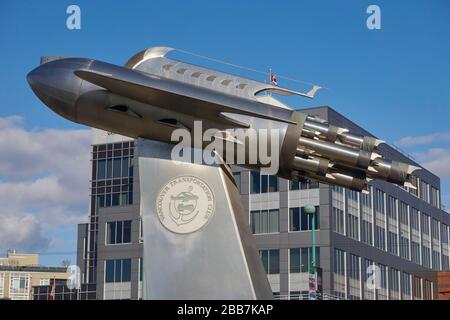 Die Centennial Rocket Ship Skulpturen aus Edelstahl und Bronze in Vancouver, BC, Kanada Stockfoto