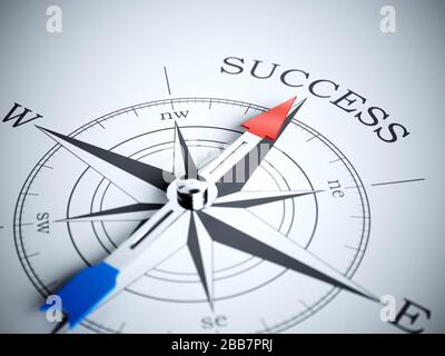 Kompass, der die Richtung des Erfolgs zeigt. 3D-Rendering-Abbildung Stockfoto