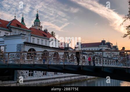 Metzgerbrücke im Herzen von Ljubljana, Slowenien Stockfoto