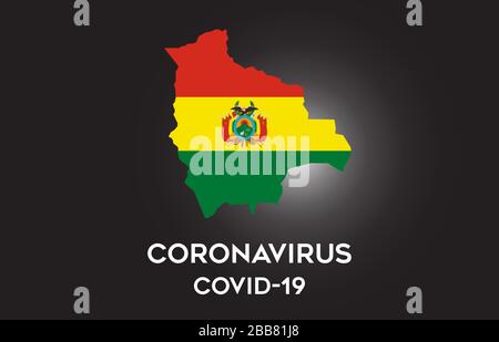 Coronavirus in Bolivien und Länderflaggen innerhalb der Landesgrenze Kartendesign für Vektoren. Covid-19 mit Bolivienkarte mit Nationalflaggenvektor-Illustration. Stock Vektor