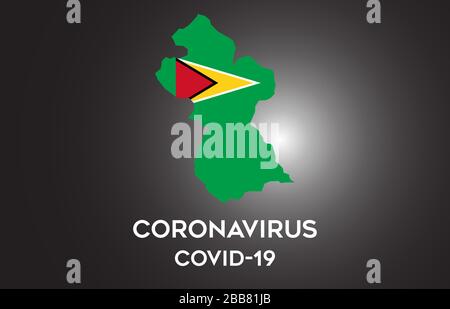 Coronavirus in Guyana und Landesflaggen innerhalb der Landgrenze Kartenvektor-Design. Covid-19 mit Guyana-Karte mit Vektorgrafiken der Nationalflaggen. Stock Vektor