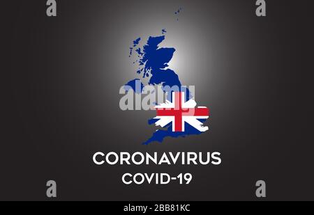 Coronavirus in Großbritannien und Landesflaggen innerhalb der Landesgrenze Kartendesign für Vektoren. Covid-19 mit United Kingdom Karte mit Nationalflaggen Vector Ill Stock Vektor